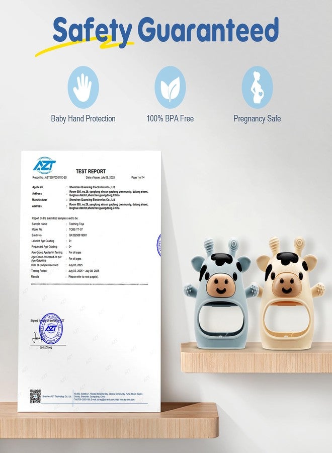 TOHIBEE 2 Packs Baby Teething Toys for 0-6 6-12 Months, Food Grade Silicone Adjustable Cow Teething Mitten, Chew Teether Toys for Teething Pain Relief, Baby and New Born Essentials, Blue & White - Image 3